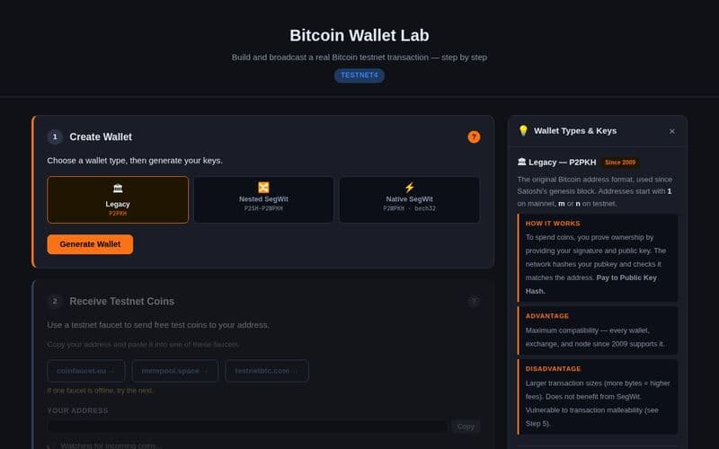 Bitcoin Wallet Lab screenshot